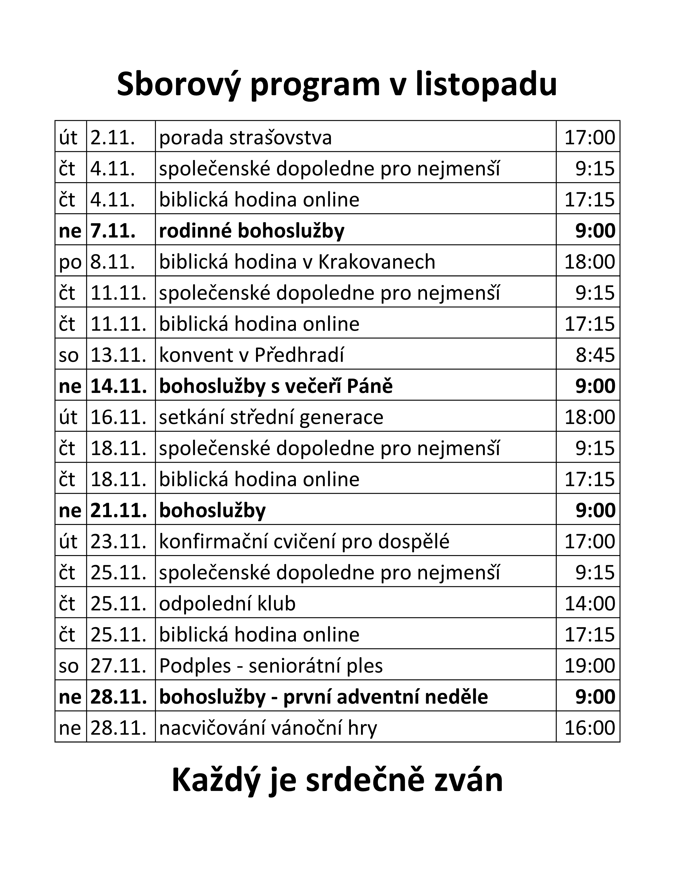 Sborový program v listopadu