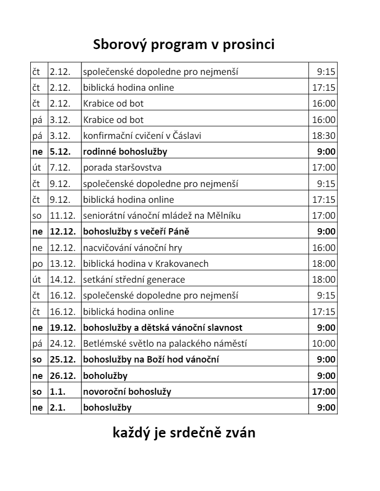 sborový program v prosinci