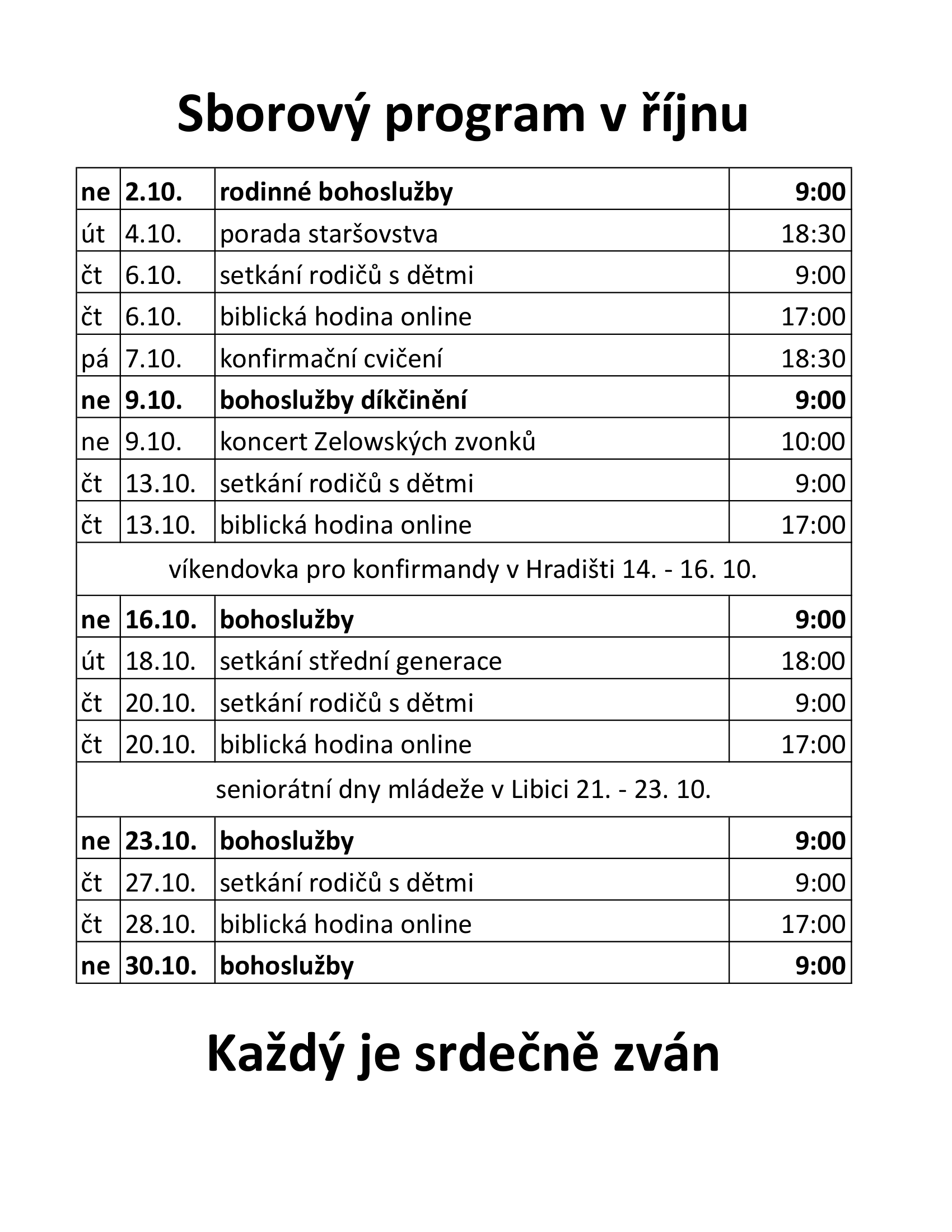 Program v říjnu