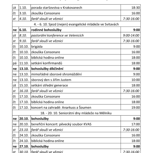 program v říjnu