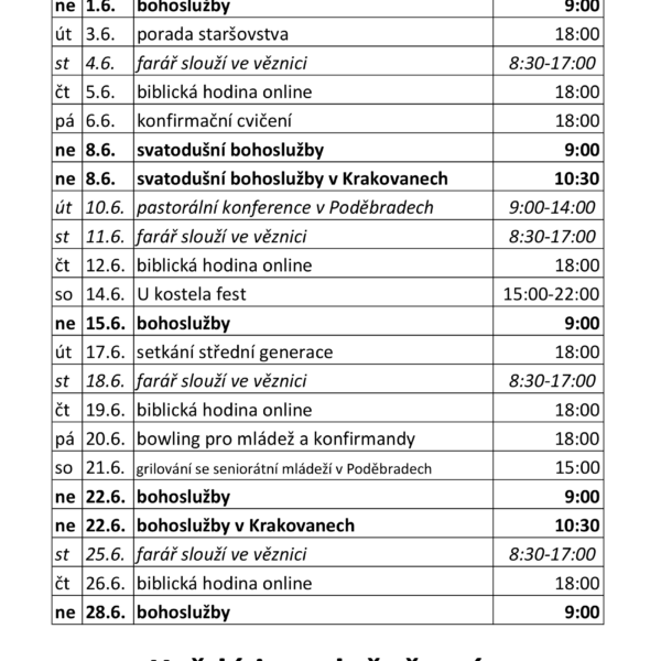 Sborový program v červnu