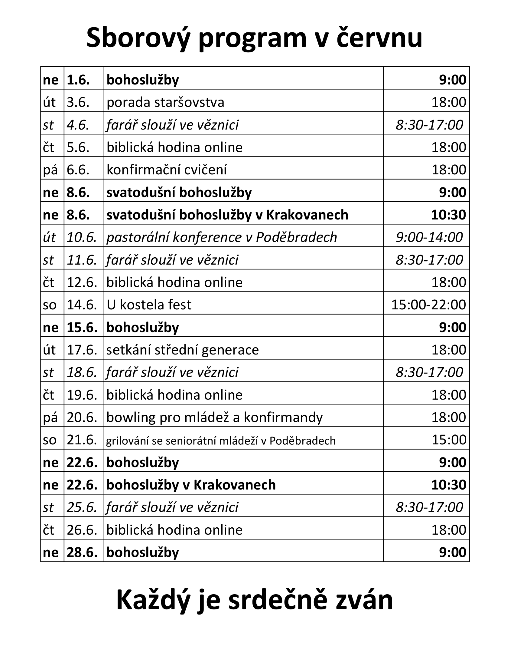 Sborový program v červnu