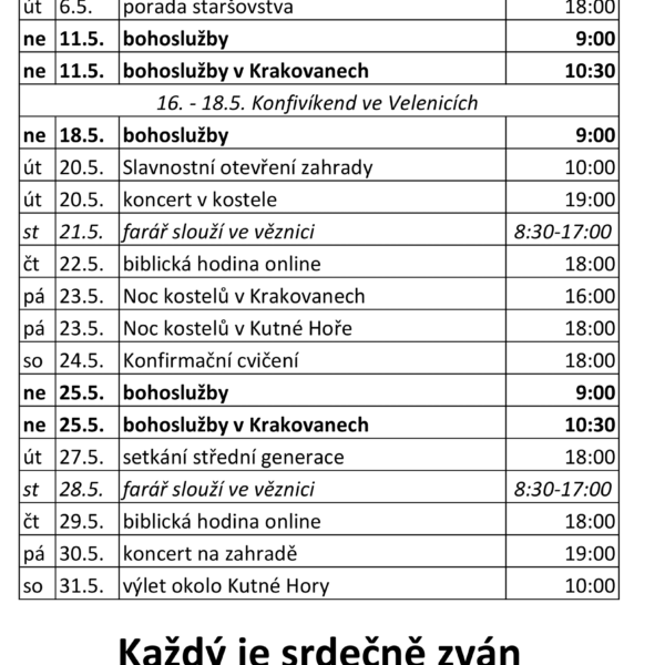 Sborový program v květnu