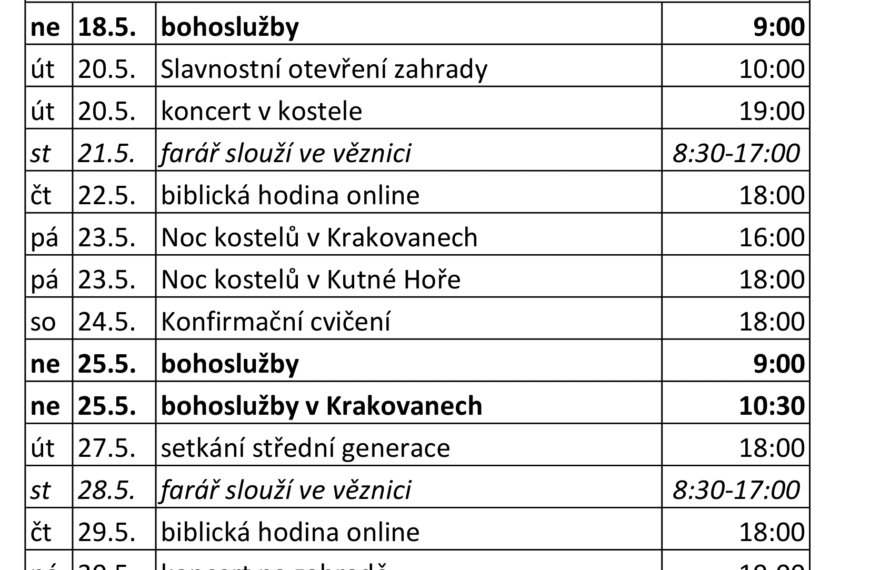 Sborový program v květnu