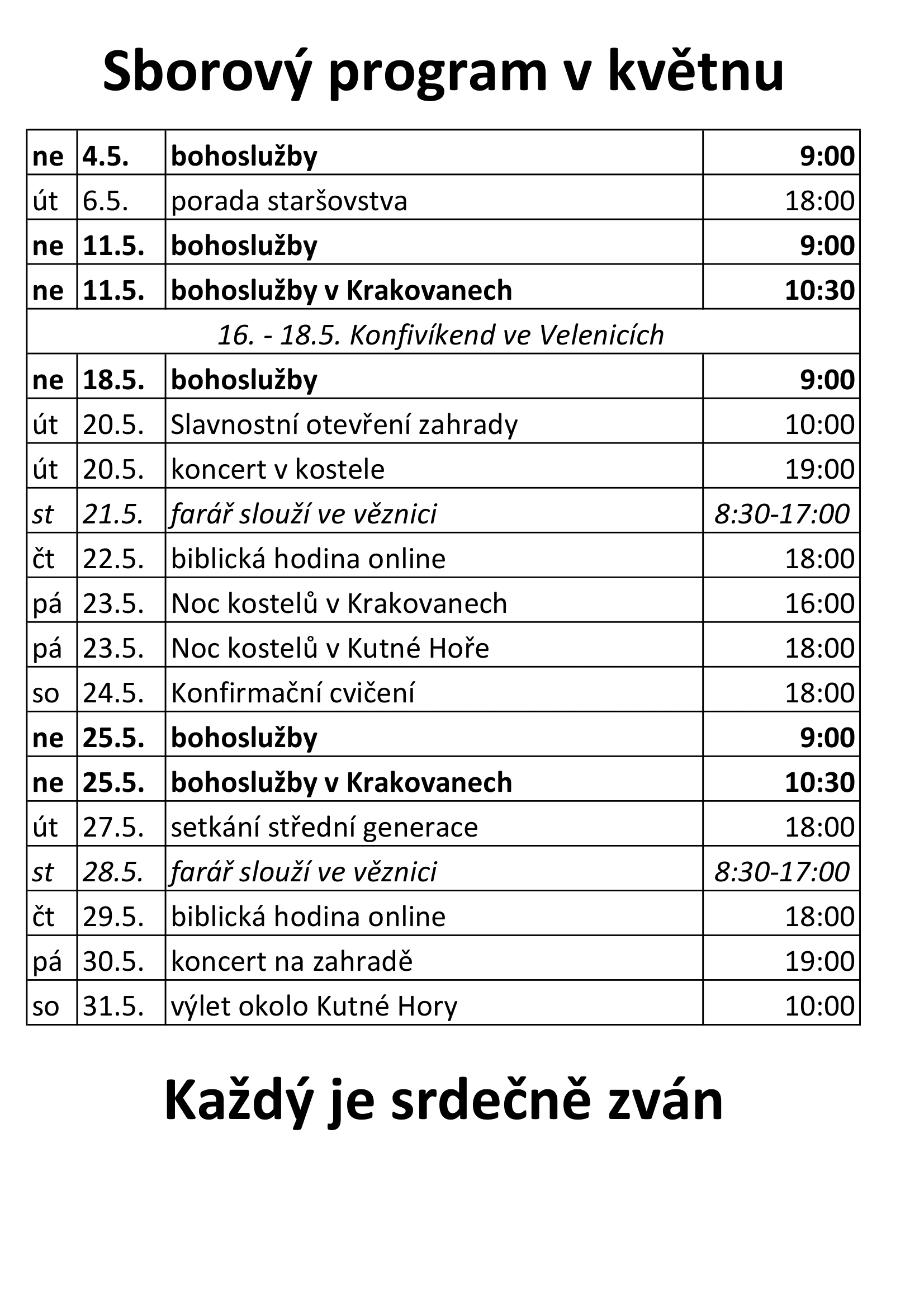 Sborový program v květnu