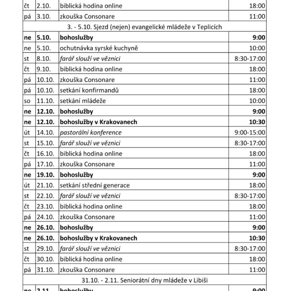 Sborový program v říjnu