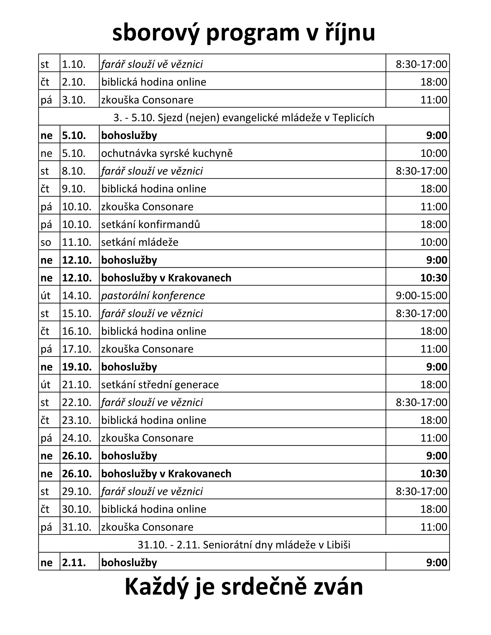 Sborový program v říjnu