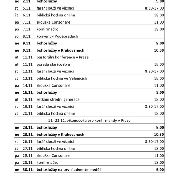 sborový program v listopadu