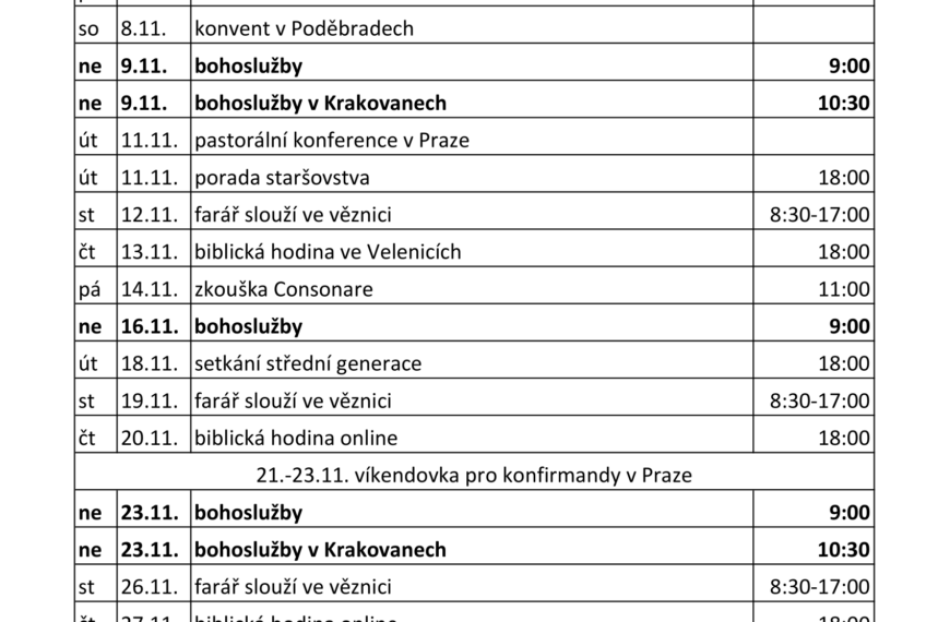 sborový program v listopadu