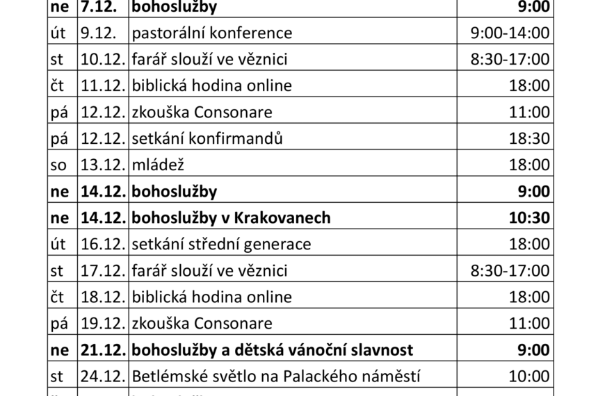 Sborový program v prosinci