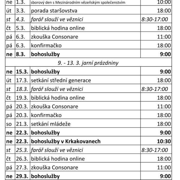 Sborový program v březnu