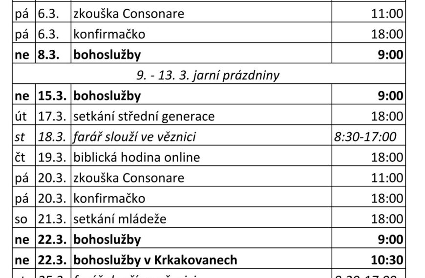 Sborový program v březnu