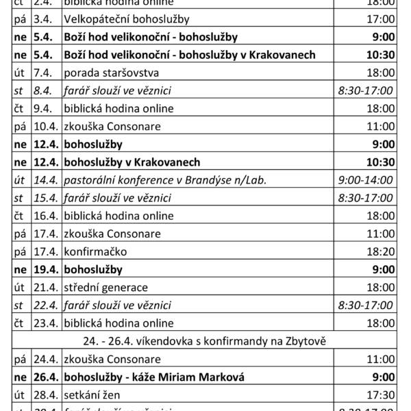 Sborový program v dubnu
