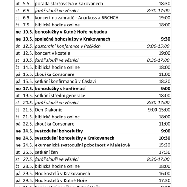 sborový program v květnu