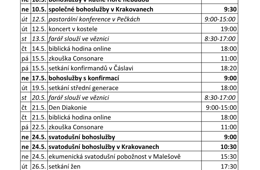sborový program v květnu